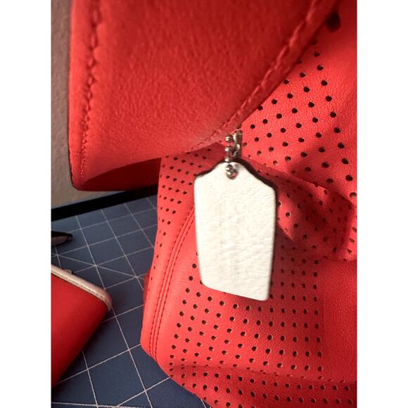 Coach Legacy Perforated Leather Hobo Bag & Matching Wallet Set - Red/Vermillion - Picture 11 of 13